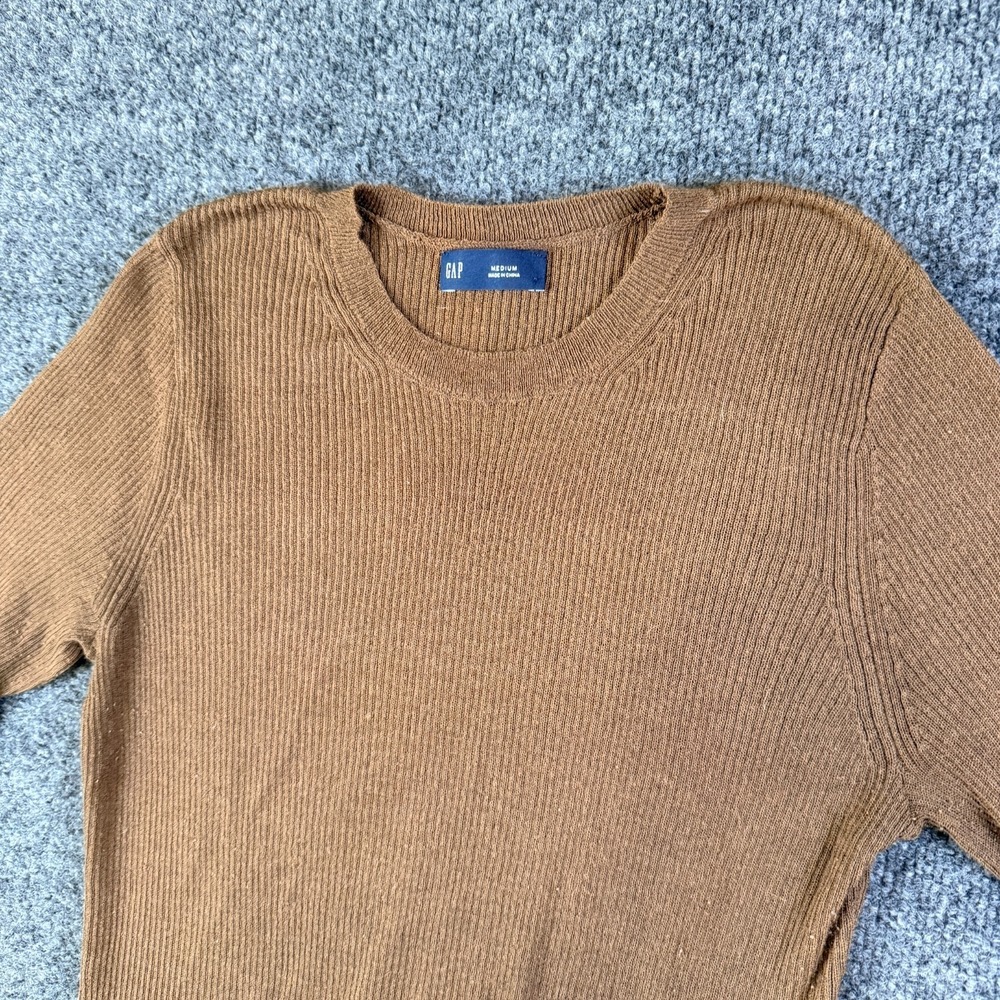 Gap Sweater Womens Medium Brown Soft Cozy Ribbed Knit Crew Neck Preppy Outerwear
